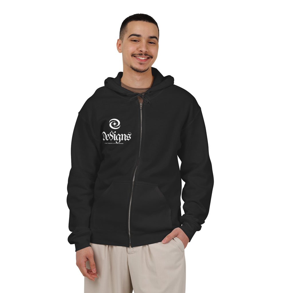Gothic Logo Zip Hoodie — Black Full‑Zip Hooded Sweatshirt