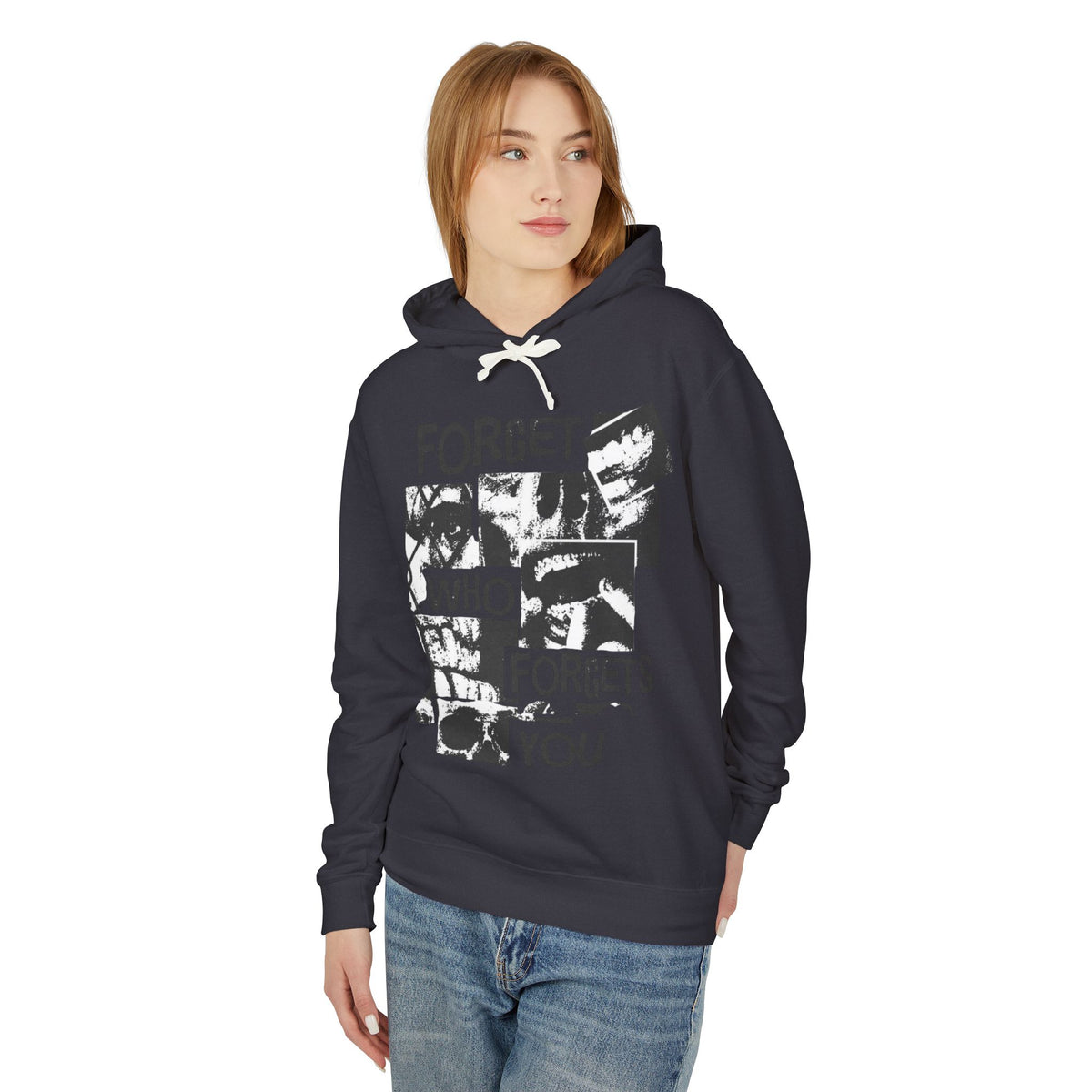 Urban Black-and-White Collage Lightweight Hooded Sweatshirt