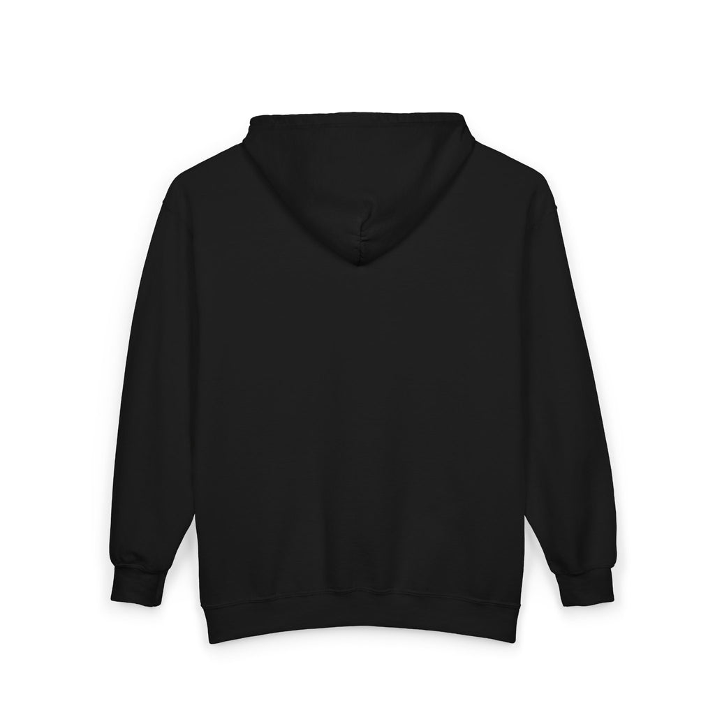 Gothic Logo Zip Hoodie — Black Full‑Zip Hooded Sweatshirt